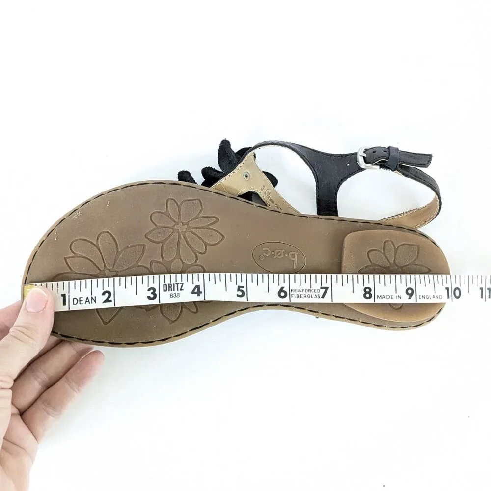 B.O.C. Born Concepts 8M Black Leather Slingback Flat Thong Sandals Flower Flats - Picture 14 of 15